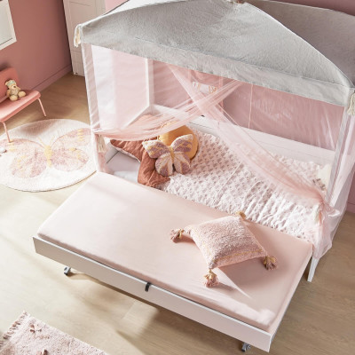 Lifetime basic cot BUTTERFLIES, with sky and DeLuxe slatted frame, 90x200 cm white