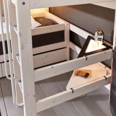 Lit mezzanine moyen Lifetime Space Dream avec plancher à rouleaux et lit de base Whitewash