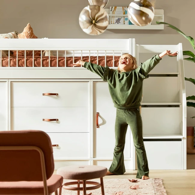 Lifetime Lit mi-hauteur All-In-One avec sommier à lattes Deluxe et espace de rangement whitewash