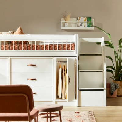 Lit mi-hauteur Lifetime All-In-One avec sommier à rouleaux et espace de rangement, blanc