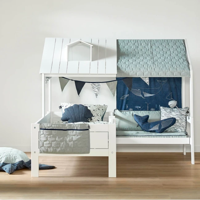 Lifetime Kombo 1 - Beach house cabin bed 90x200 con panca e struttura a doghe deluxe bianca