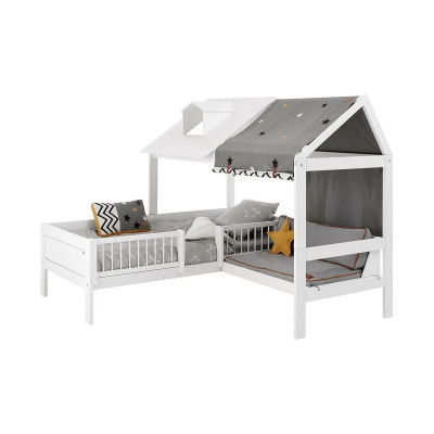 Lifetime Kombo 1 - Beach house cabine lit 90x200 avec banc et cadre à lattes de luxe blanc