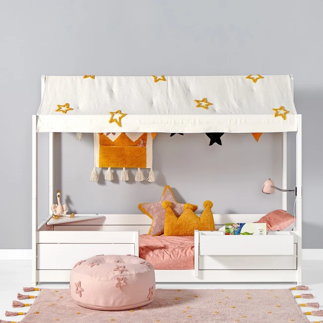 Lifetime 4 in 1 Bed with Fabric Roof 90x200cm White Deluxe Slatted Base + Mattress Meeresbrise