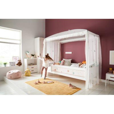 Life-Time four-poster bed Fairy 90x200 cm with deluxe slatted frame white