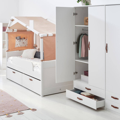 Lifetime Cool Kids Bett Hütte KOMBO 1 mit Schrank, Regal und Schreibtisch Rainbow weiss