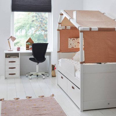 Lifetime Cool Kids Bett Hütte KOMBO 1 mit Schrank, Regal und Schreibtisch Rainbow weiss