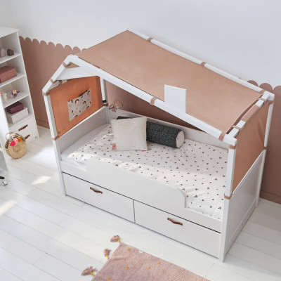 Lifetime Cool Kids Bett Hütte KOMBO 1 mit Schrank, Regal und Schreibtisch Rainbow weiss