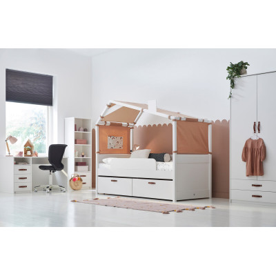 Lifetime Cool Kids Bett Hütte KOMBO 1 mit Schrank, Regal und Schreibtisch Rainbow weiss