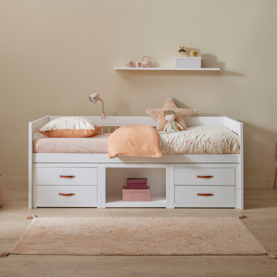 Lifetime lits superposés avec tiroirs et rangements Breeze 90 x 200 et sommier deluxe blanc