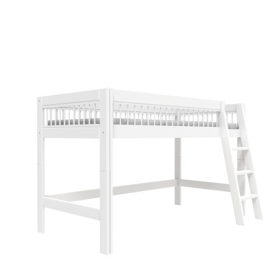 Lifetime semi high bed with slanted ladder Breeze 90 x 200 cm, slatted base deluxe white