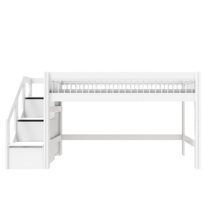 Lifetime semi high bed with stepladder Breeze 90 x 200 cm, slatted base standard white