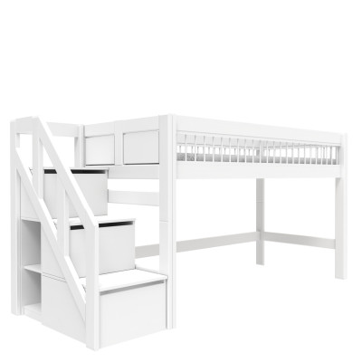 Letto semi alto con scala Lifetime Breeze 90 x 200 cm telaio a doghe standard bianco