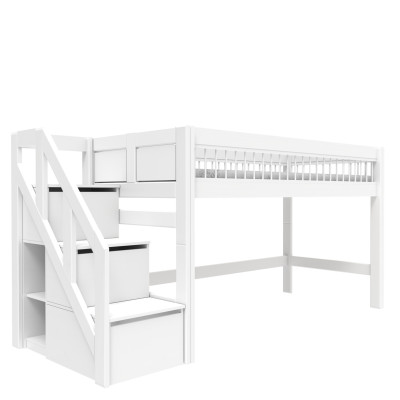 Lifetime semi high bed with stepladder Breeze 90 x 200 cm, slatted base deluxe white