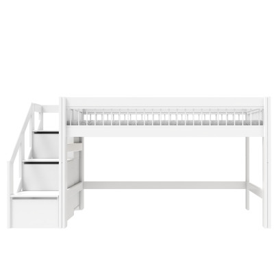 Lifetime lit mi-hauteur avec escabeau Breeze 90 x 200 cm, sommier deluxe blanc