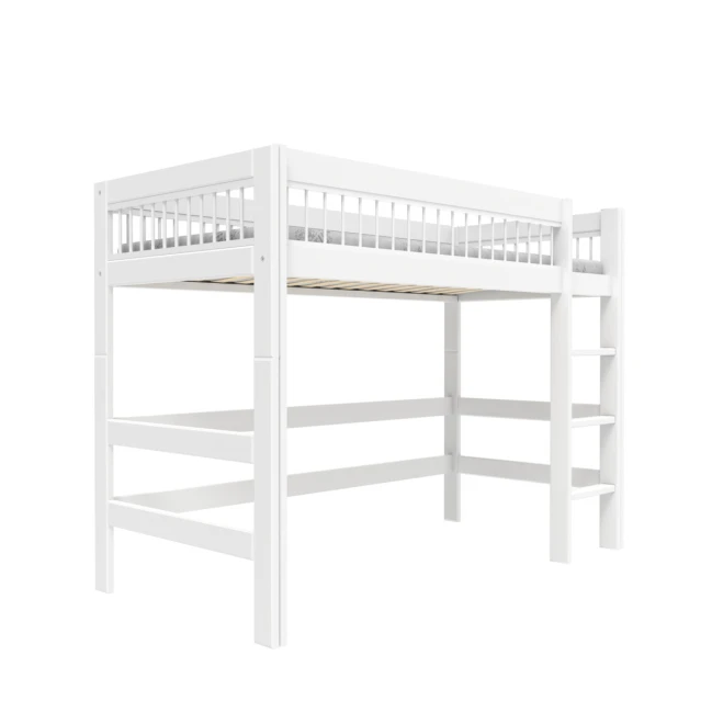 Lifetime lit mezzanine bas avec échelle droite Breeze 90 x 200 cm, sommier standard blanc