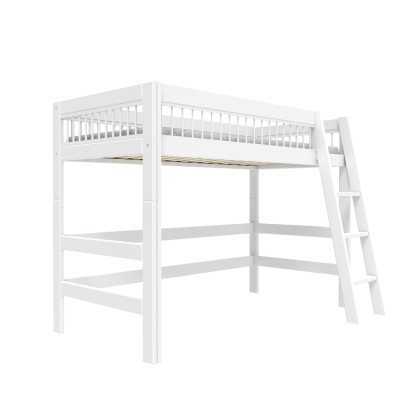 Lifetime lit mezzanine bas avec échelle inclinée Breeze 90 x 200 cm, sommier standard blanc