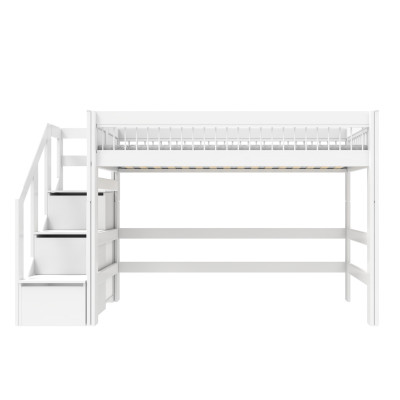 Lifetime lit mezzanine bas avec escabeau Breeze 90 x 200 cm, sommier standard blanc