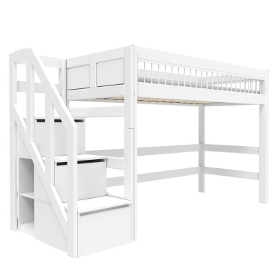 Lifetime lit mezzanine bas avec escabeau Breeze 90 x 200 cm, sommier standard blanc