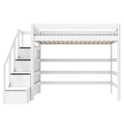 Lifetime lit mezzanine avec escabeau Breeze 90 x 200 cm, sommier deluxe blanc