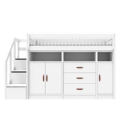 Lifetime lit mezzanine bas ALL-IN-ONE avec escabeau 152 cm, sommier standard blanc