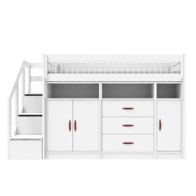 Lifetime All-in-one low loft bed with stepladder 152 cm, slatted base deluxe white