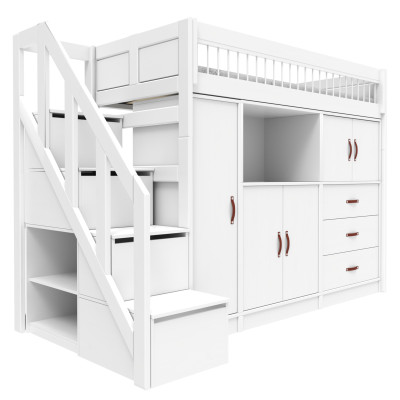 Lifetime lit mezzanine ALL-IN-ONE avec escabeau 177 cm, sommier deluxe whitewash