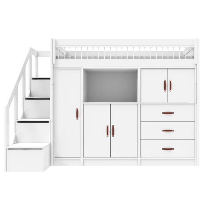Lifetime lit mezzanine ALL-IN-ONE avec escabeau 177 cm, sommier deluxe whitewash