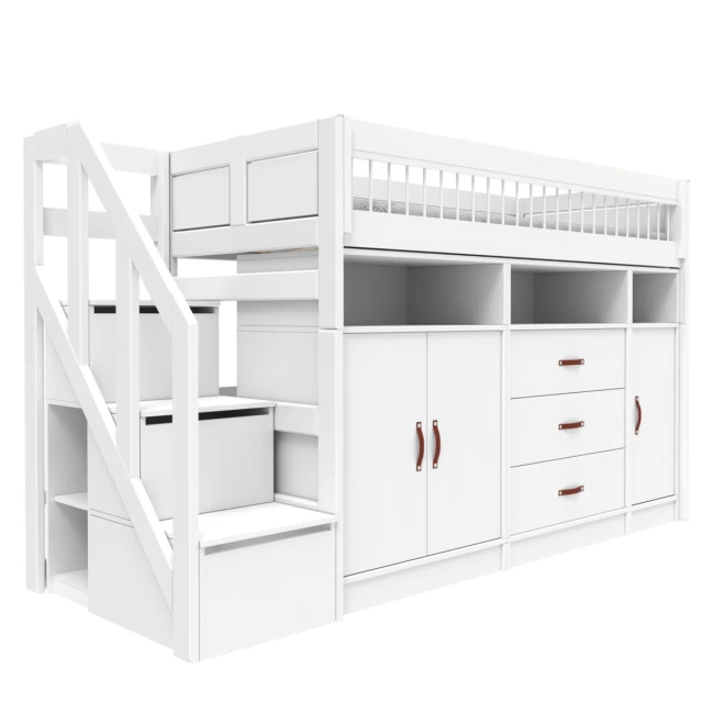 Lifetime All-in-one KOMBO low loft bed and writing desk 152 cm, slatted base deluxe white