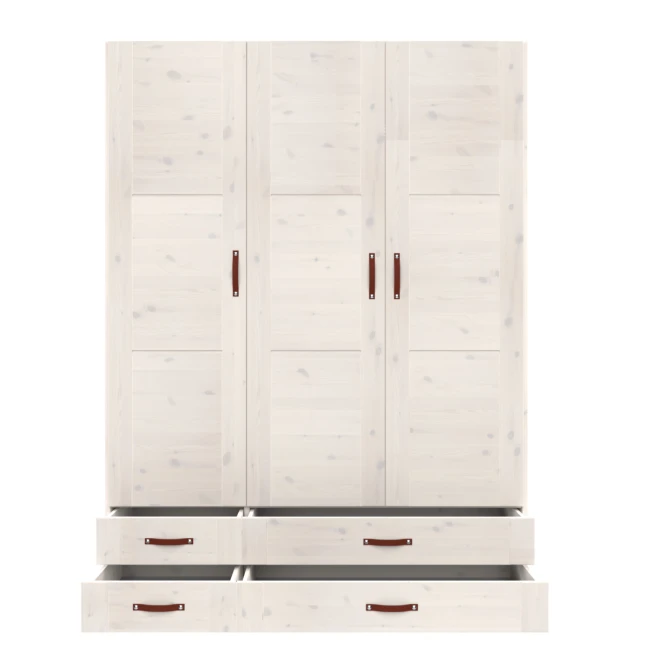 Armadio Lifetime a 3 ante, ripiani, asta appendiabiti e cassetti, 150 cm, whitewash