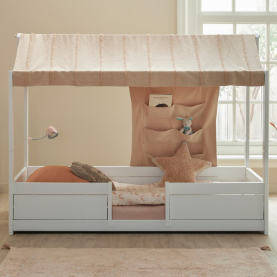 Combinazione di letto 4 in 1 Lifetime con tetto in tessuto Wild Life con cornice a doghe deluxe imbiancata