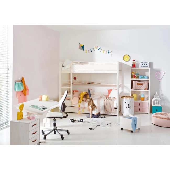 Lifetime bunk bed with straight ladder, standard slatted base, whitewash