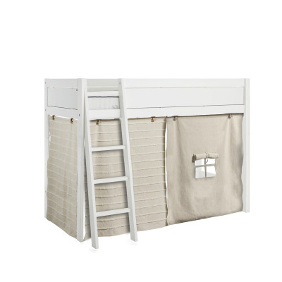 Lifetime Half-height bed with sloping ladder and play curtain Natural, Slatted base standard, white