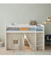 Lifetime Halbhohes Bett mit Schräge Leiter und Spielvorhang Natural, Lattenrost Standard weiss