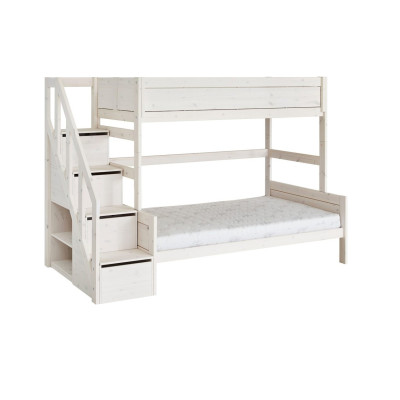 Lifetime Kidsrooms Etagenbett Family 120/140x200 avec Escalier et Deluxe Lattenrost Whitewash