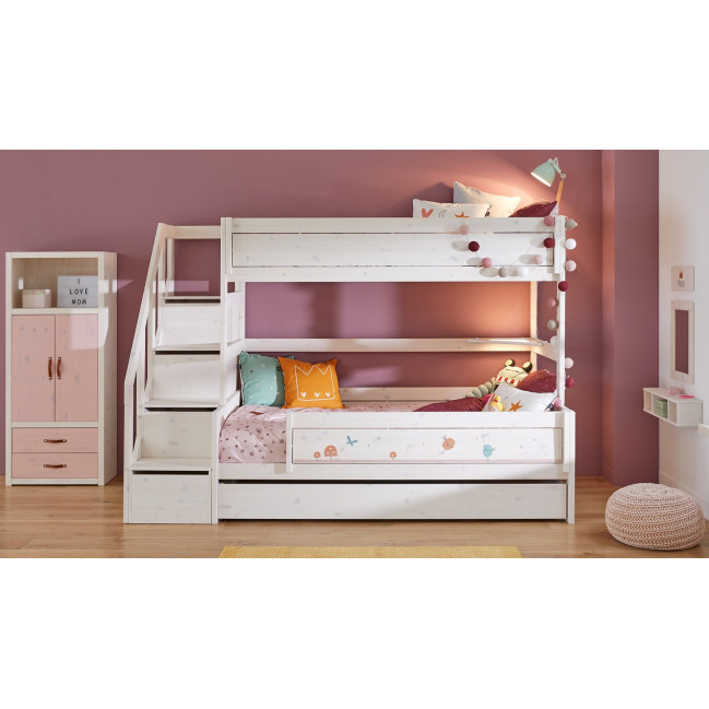 Lifetime Kidsrooms Etagenbett Family 120/140x200 mit Treppe und Deluxe Lattenrost Whitewash