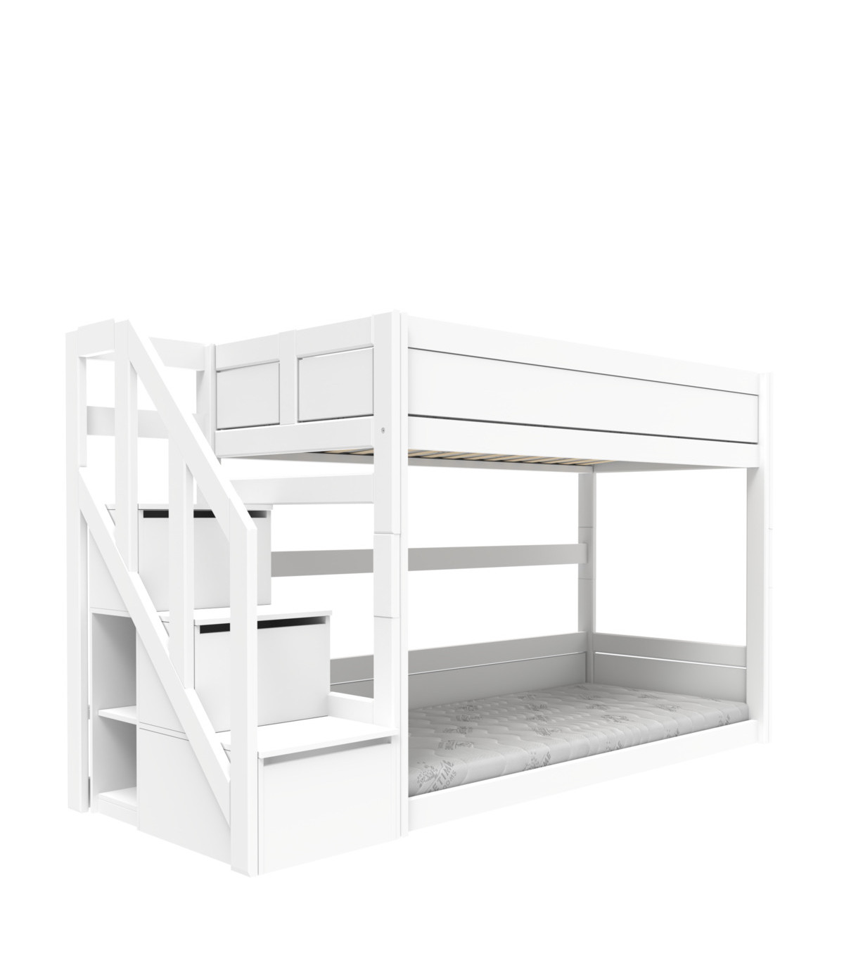 Letto per bambini 90*200 cm, letto a castello basso con scala di sicurezza,  bianco