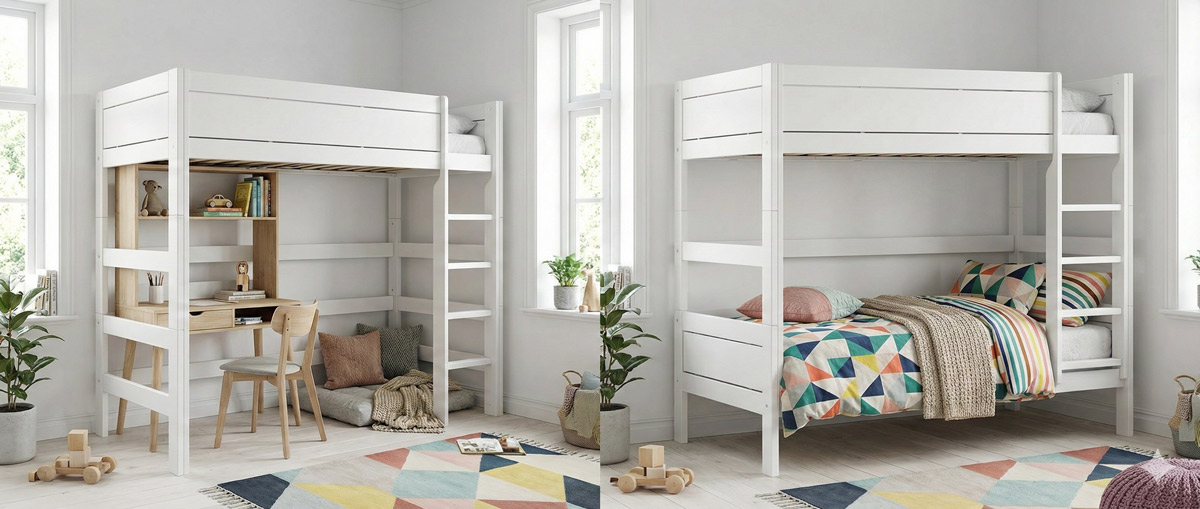 Vergleich zwischen Hochbett mit Schreibtisch und klassischem Etagenbett