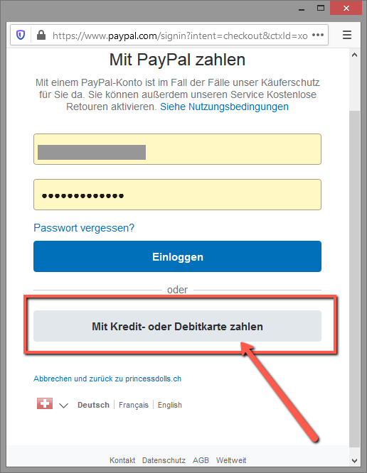 How to pay with Paypal credit cards